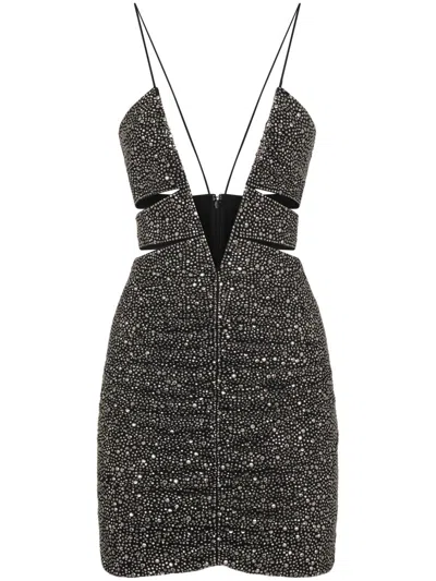Dsquared2 Crystal-embellished Ruched Minidress In Black