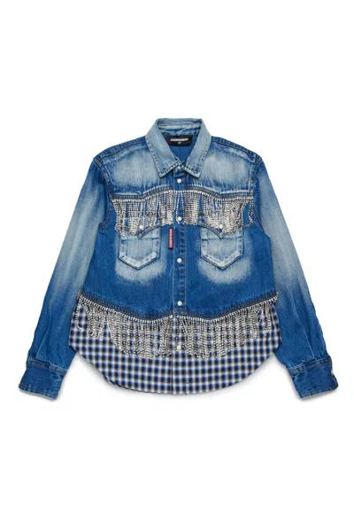 DSQUARED2 CAMICIA IN DENIM CON FRANGE IN CRISTALLI