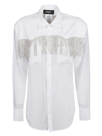 Dsquared2 Crystal Fringed Western Shirt In White