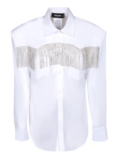 DSQUARED2 DSQUARED2 CRYSTAL FRINGED WESTERN WHITE SHIRT