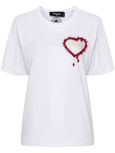 Dsquared2 Crystal Heart Easy T-shirt In White