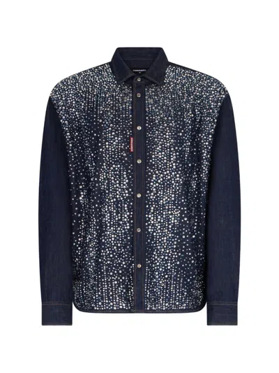 Dsquared2 Crystal-embellished Boxy Shirt In Blue