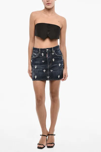 Dsquared2 Crystal-embellished Denim Skirt In Blue