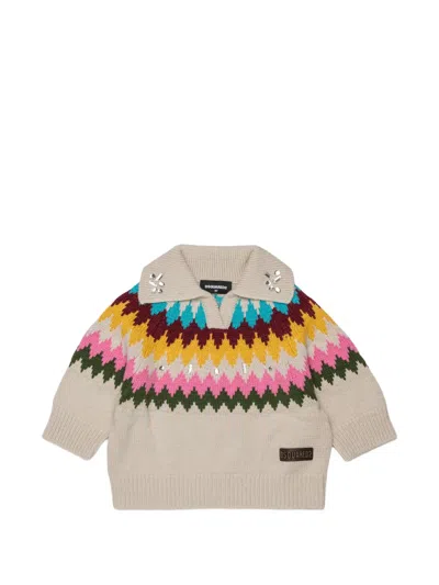 Dsquared2 Kids' Crystal-embellished Isle-knit Sweater In Brown