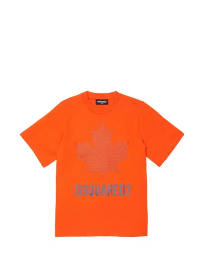 Dsquared2 Kids' Crystal-embellished Logo-print T-shirt In Orange