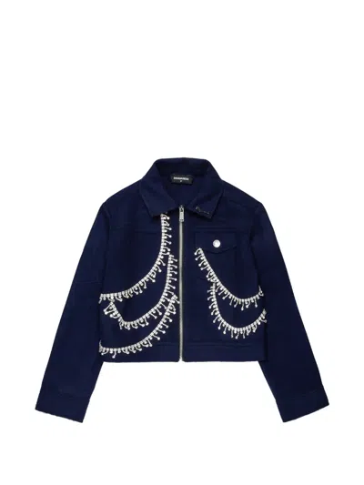 Dsquared2 Kids' Crystal-embellished Zip-up Jacket In Blue