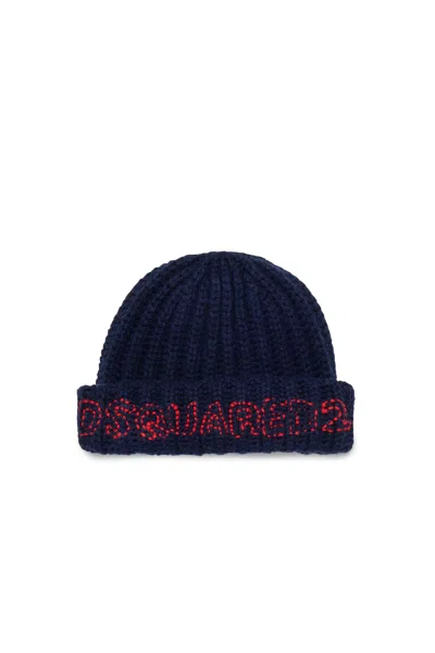 Dsquared2 Cuffed Beanie With Logo In Blue
