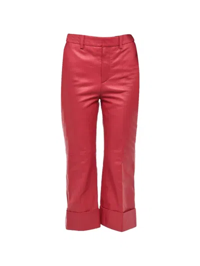 Dsquared2 Cuffed-hem Leather Trousers In Red