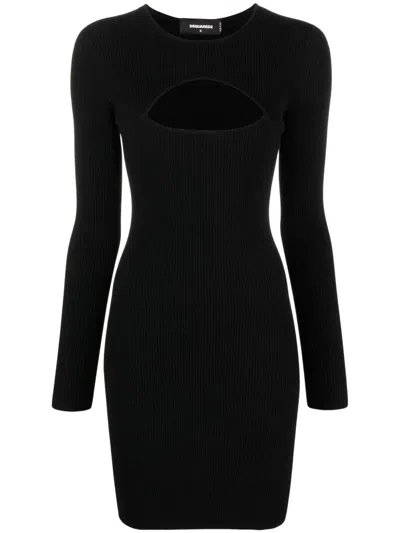 Dsquared2 Fitted Ribbed Black Viscose Mini Dress