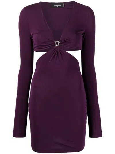 Dsquared2 Cut-out Detail V-neck Minidress In Purple