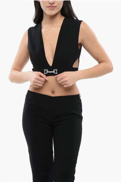 Dsquared2 Cut-out Detailed D2 Jewel Crop Top In Black