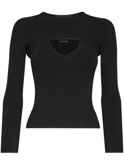 Dsquared2 Cut-out Ribbed-knit Top In Black