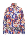 Dsquared2 Abstract Patterned Woodstock Shirt With Open Work Detail In Milk/red/blue