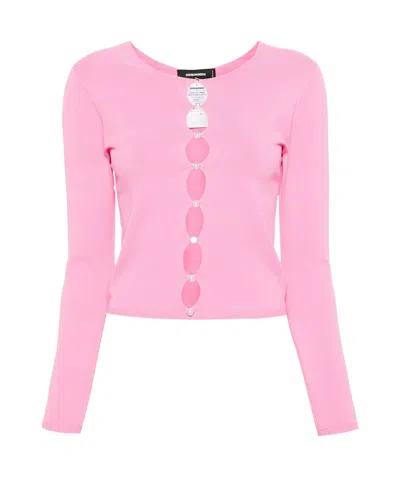 Dsquared2 Cut-out Detailed Long-sleeved Cardigan In Pink