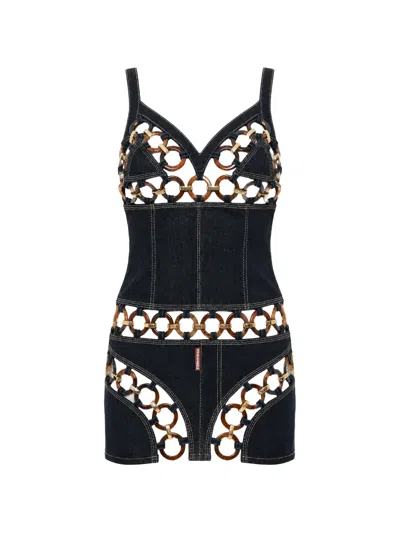 Dsquared2 Cut-out Ring-embellished Mini Dress In Black