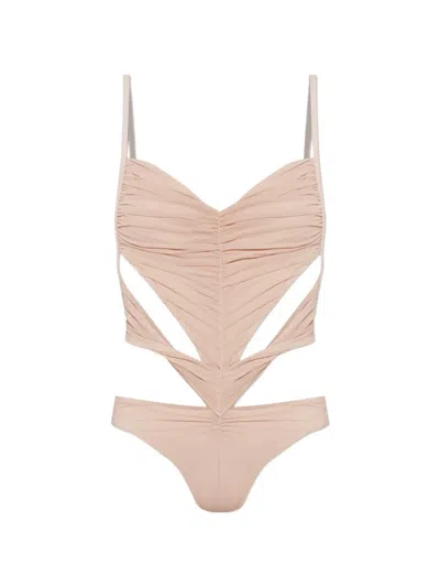 Dsquared2 Cut-out Ruched Swimsuit In Neutral