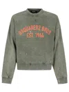 Dsquared2 Relaxed Fit Crew Neck Sweater With Distressed Detailing In Military Green