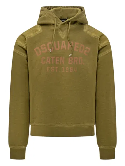 Dsquared2 Hooded Sweater With Drawstring And Ribbed Cuffs In Green