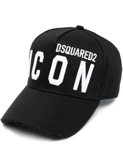 DSQUARED2 DSQUARED2 D-SQUARED2 MAN'S BLACK COTTON GABARDINE CAP  WITH LOGO