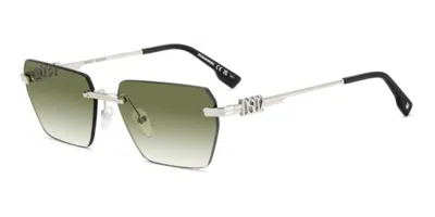 Dsquared2 D2 0102/s 010/9k Men's Sunglasses Silver Size 58 In Green