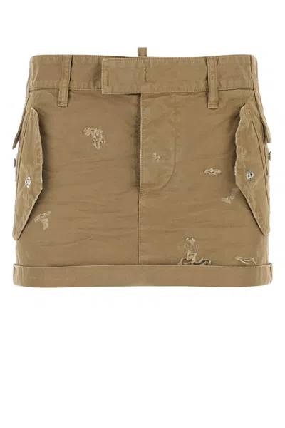 DSQUARED2 DSQUARED KHAKI CANVAS MINI SKIRT