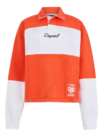 Dsquared2 D2 College Rugby Fit Collar Colour Block Polo Shirt In Orange