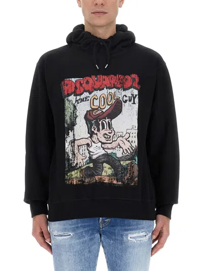 Dsquared2 Black Graphic Hood Sweatshirt