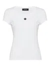Dsquared2 Ribbed Crew Neck Cotton T-shirt In Blanco