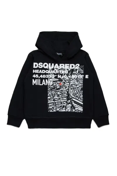 Dsquared2 Kids' D2 Headquarter Print Sweatshirt In Black