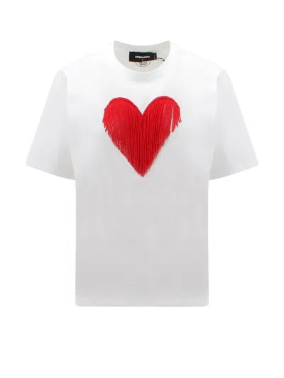 Dsquared2 I Love You Fringe Heart Tee In Multi-colored