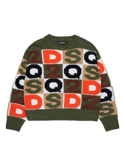 Dsquared2 Kids' D2 Knitted Jumper In Green