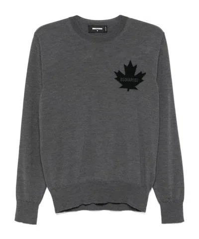 Dsquared2 D2 Leaf Crew-neck Sweater In Black