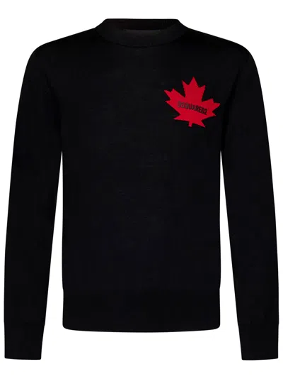 Dsquared2 D2 Leaf Crewneck Sweater In Black