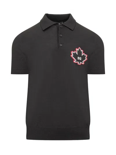 Dsquared2 D2 Leaf Polo Shirt In Black