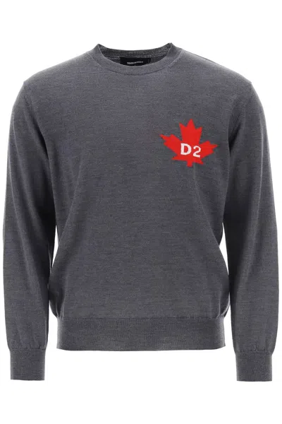 Dsquared2 D2 Leaf Wool Sweater In Grey