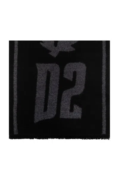Dsquared2 D2 Logo Scarf In Black