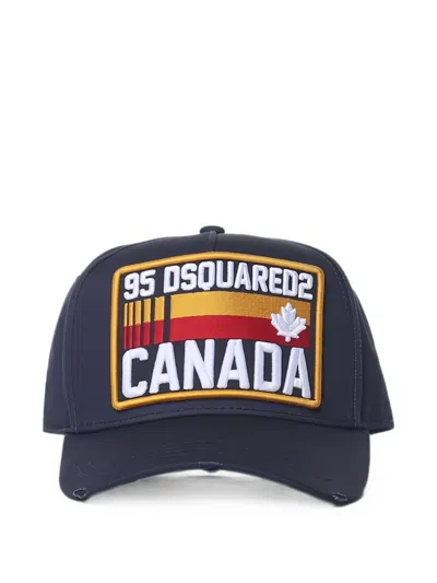 Dsquared2 Gabardine Baseball Cap D2 Curved Brim In Blue