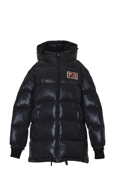 DSQUARED2 D2 LONG DOWN JACKET IN BLACK NYLON WITH HOOD