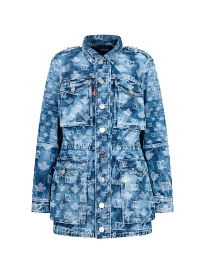 Dsquared2 D2 Monogram Denim-field Jacket In Blue