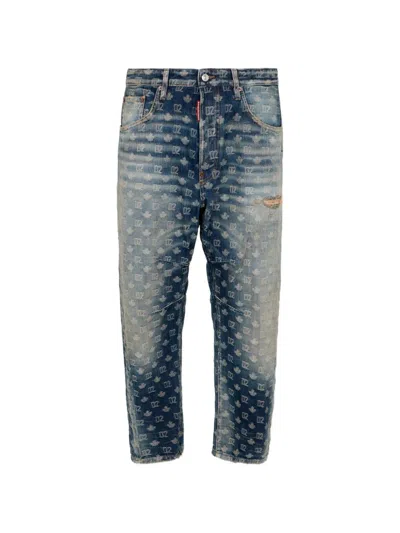 Dsquared2 D2 Monogram Dirty-wash Kawaii Jeans In Blue
