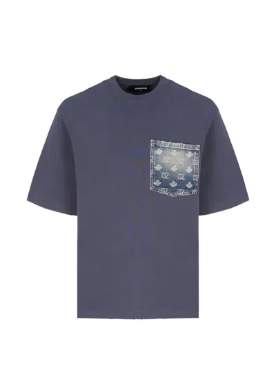 Dsquared2 D2 Monogram Distressed-effect Denim-pocket T-shirt In Purple