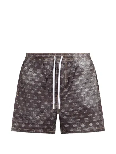 Dsquared2 D2 Monogram Midi Swim Boxers In Brown
