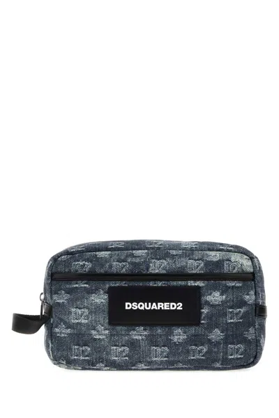 Dsquared2 D2 Monogram Printed Mini Beauty Case In Blue