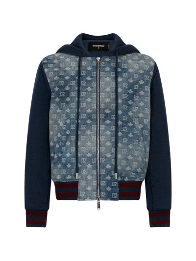 Dsquared2 D2 Monogram Zipped Cardigan In Blue