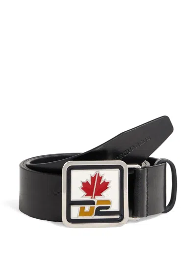 Dsquared2 D2 Patch Leather Belt In Black