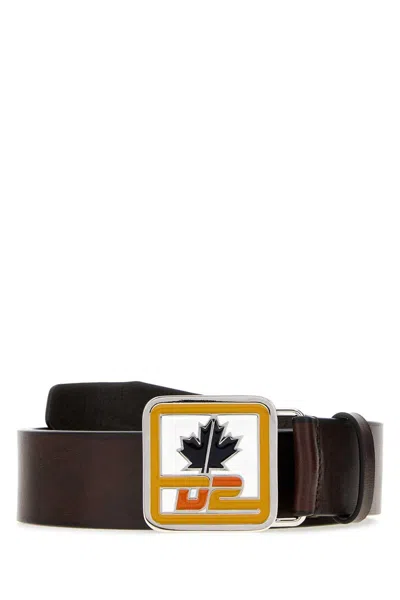 Dsquared2 D2 Patch Mini Leather Belt In Brown