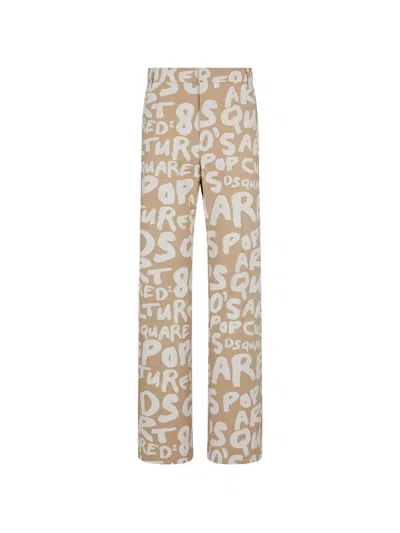 Dsquared2 D2 Pop 80's Roadie Logo-print Straight Trousers In Brown