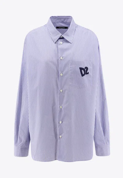 Dsquared2 D2 Print Long-sleeved Striped Shirt