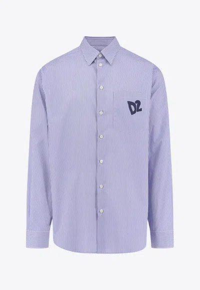 Dsquared2 D2 Print Long-sleeved Striped Shirt