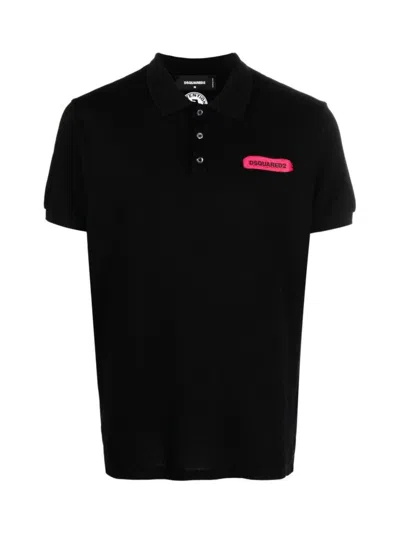 Dsquared2 D2 Tennis Logo Printed Polo Shirt In Black
